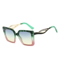 Square sunglasses with green leopard and pink frame, gold cutout metal temples - Leopard Pink Frame Blue Yellow Lens