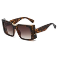 Occhiali da sole quadrati oversize tartarugati con lenti marroni sfumate e oro - Montatura Leopardata Lenti Sfumate Tè