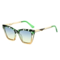 Cat eye sunglasses with marble pattern frame, gradient lenses and gold hollow metal temples - Leopard Orange Frame Blue Green Gradient Lens