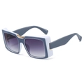 Fashion oversized square sunglasses featuring blue and white contrast frame and purple lenses - Blue Frame Gradient Grey Lens