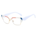 Lunettes demi-cerclées géométriques œil de chat modernes avec design blanc et orange - Cadre Or Rose Blanc Bleu