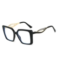 Classic square black frame glasses with golden hollow-out leaf metal temples - Black Frame