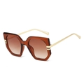 Gafas de sol geométricas de gran tamaño con montura marrón y patillas doradas - Montura Té Lentes Té Degradado
