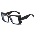 Fashionable oversized black square sunglasses with vintage thick frames and gold accents - Black Frame