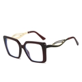 Classic oversized square sunglasses in burgundy frame with gold hollow-out metal temples - Wine Red Frame
