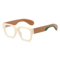Vintage retro square sunglasses with cream frame and brown temples in a 45-degree view - Beige Patchwork Blue Light Blocking Glasses