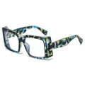 Square oversized sunglasses with retro blue yellow abstract patterned thick frames - Tortoise Frame