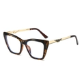 Fashionable cat-eye sunglasses featuring tortoise frames and golden hollow metal temples - Tortoiseshell Frame Clear Lens