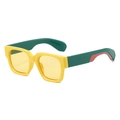 Retro square sunglasses featuring bold yellow frames with contrasting dark green and red temples - Yellow Frame Yellow Lens