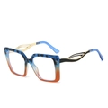 Blue tortoise shell gradient square oversized sunglasses with gold cutout metal temples - Leopard Orange Frame Clear Lens