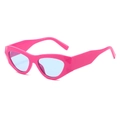 Retro Y2K cat-eye sunglasses with hot pink geometric frames and light blue lenses - Rose Red Frame Blue Lens