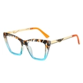 Cat eye sunglasses with leopard print and light blue gradient frames plus gold temples - Leopard Blue Frame Clear Lens