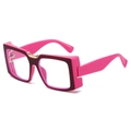 Fashionable oversized square sunglasses with pink and dark red two-tone frame design - Wine Red Frame