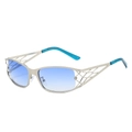 Lunettes de soleil en métal argenté ajouré avec verres dégradés bleus, vue latérale - Monture Argent Verres Bleus