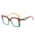 Classic square oversized sunglasses with brown-green gradient frames and gold metal temples - Leopard Green