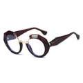 Retro polygon wine red round sunglasses with gold metal accents and blue light lenses - Anti-Blue Light Plain Lens / Red Frame