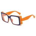 Fashion square oversized sunglasses in bold orange and dark blue color block design - Blue Orange Frame
