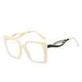 Classic oversized square frame glasses in cream beige with black and gold temples - Beige Frame