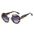 Vintage polygonal round sunglasses with purple gradient lenses and tortoise frame - Tofu Pudding Pattern Frame Gradient Grey Lens