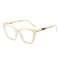 Chic cream-colored polygon sunglasses with gold metal temples and geometric wing details - Beige Frame Clear Lens