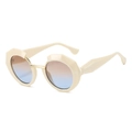 Fashionable geometric off-white thick frame sunglasses with gradient lenses and gold bridge - Beige Frame Yellow Blue Lens
