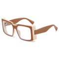 Retro square oversized sunglasses in dual-tone brown and beige finish with metal accents - Tea Frame