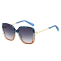 Square sunglasses featuring a blue pattern and amber gradient frame with purple lenses - Blue Leopard Brown Frame Gradient Gray Lens