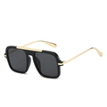 Gafas de sol aviador cuadradas oversize negras con detalles dorados y lentes gris oscuro - Montura Negra Lentes Gris Negro