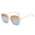 Fashion square cream sunglasses with gold metal temples and gradient brown-blue lenses - Beige Frame Tea Blue Lens