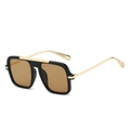Gafas de sol de piloto negras con barra de metal dorado y lentes marrones - Montura Negra Lentes de Té