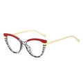 Moderne Cat-Eye-Brille mit rot-schwarz gemustertem Rahmen und goldene Metallbügel - Rot-Schwarz Gitterrahmen