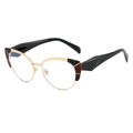 Montatura occhiali cat-eye alla moda con ponte in metallo dorato e blocchi di colore nero e marrone - Montatura Rosso Nero