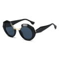 Occhiali da sole poligonali con montatura nera lucida e lenti grigio scuro trendy - Montatura Nera Lenti Grigio Nero