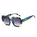 Chic polygon oversized sunglasses featuring blue and yellow floral frames and purple gradient lenses - Tofu Pudding Pattern Frame Gradient Grey Lens
