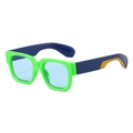 Retro square sunglasses with neon green frame and blue-yellow spliced temples - Green Frame Blue Lens
