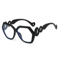 Fashionable oversized geometric sunglasses with unique wave-shaped cutout temples - Black Frame