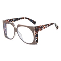 Lunettes de soleil carrées oversize avec monture marron foncé et branches multicolores - Monture Kaki