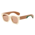 Retro square chunky sunglasses in cream with brown lenses and bi-color temples - Beige Frame Champagne Lenses
