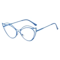 Gafas cat-eye de moda en metal azul real con diseño artístico calado en forma de mariposa - Marco azul