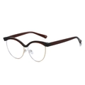 Retro Cat-Eye Brille mit braunem Acetat oben und goldenem Metallrahmen in 45-Grad-Ansicht - Dunkelbrauner Rahmen