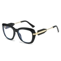 Retro black cat-eye anti-blue light glasses with elegant gold metal hinge accents - Black Frame