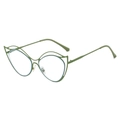 Lunettes œil de chat en métal vert olive avec un design artistique ajouré de style aile - Monture Verte