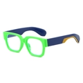 Square thick frame sunglasses in vibrant green and blue color block design - Green Patchwork Blue Light Blocking Glasses