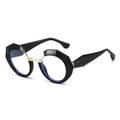 Fashionable black geometric polygon sunglasses with gold metal bridge and blue light lenses - Anti-Blue Light Plain Lens / Black Frame