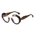 Fashionable tortoise shell geometric sunglasses with gold metal bridge and round lenses - Anti-Blue Light Plain Lens / Leopard Frame