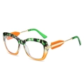 Fashion cat-eye sunglasses featuring leopard print and orange gradient frames - Green Leopard Orange Frame Clear Lens