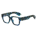 Retro square sunglasses featuring unique blue and yellow mosaic tortoise shell pattern - Blue Leopard Frame Blue Light Blocking Glasses