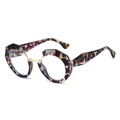 Retro geometric sunglasses with purple tortoiseshell polygon frames and gold metal bridge - Anti-Blue Light Plain Lens / Tortoise Frame