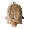 Cute bunny ear plush backpack in brown faux fur with soft texture and bow charm - Brown