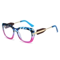 Chic blue and pink tortoiseshell polygon sunglasses with golden metallic temples - Blue Leopard Purple Frame Clear Lens